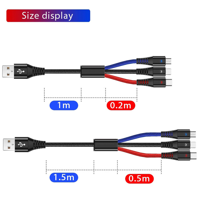 3 in 1 Charging Cable Multi Usb Charger Cable Usb Type-c for Samsung S9 S10 Huawei Nova 4 Nokia 8 9 Pureview Usbc Kabel 2 Meters