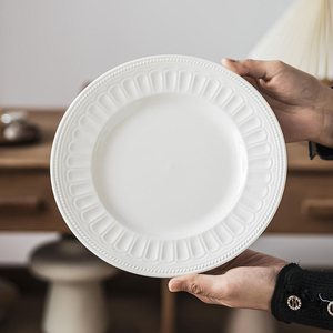 Elegant Relief Ceramic Dinner Plate Pure White Table Dish for Home Cafe Hotel Western Food Soup Dessert Meal Serving Use - Product Image 4