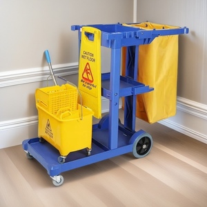 <span class=keywords><strong>Chariot</strong></span> manuel à roulettes silencieuses avec essoreuse à serpillière intégrée, polyvalent pour l'organisation du linge d'hôtel et le nettoyage des sols - Product Image 1