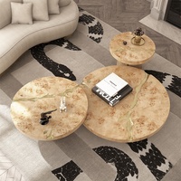 Ensemble de tables basses gigognes de luxe, design moderne, motif craquelé doré, table centrale, ensemble de 3 pièces pour mobilier de villa et de manoir