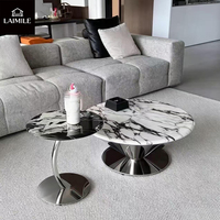 Ensemble de table basse moderne de luxe en marbre, table à thé ronde en verre avec base en métal, table d'appoint pour salon, décoration de la maison, meubles