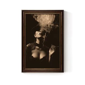 Rétro Bar Décoration Murale <span class=keywords><strong>Sexy</strong></span> Femme Fumer Toile Cigare Lounge Art Man Cave Style Américain - Product Image 2