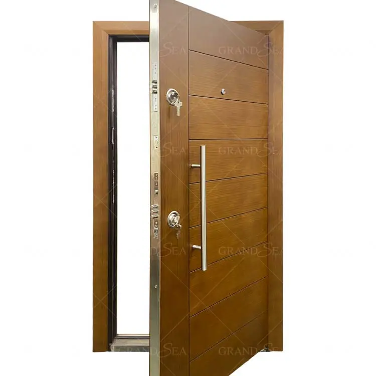 Porte d'entrée intérieure en acier, blindée, en bois