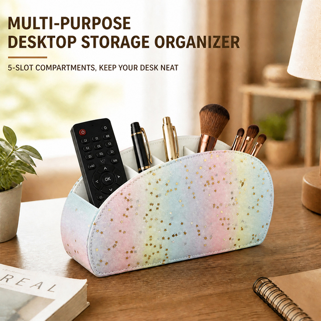 Gradient StarPrint PU Leather Desktop Organizer 5Slot Storage Holder for Remote Pen Makeup Brushes Lipstick Custom LogoWholesale