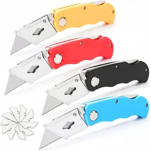 Hoge Kwaliteit Metaal Titanium 3 Messen Opvouwbare Utility Mes Quick-Change Sk5 Box Cutter Voor Kartons Kantoorgebruik