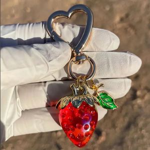 Hot Wholesale Bulk 3D Crystal Strawberry Key Chain Women Girl Bag Charms <b>Keyring</b> Strawberry Crystal Keychain - Product Image 5