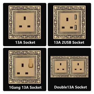 바로크 청동 금속 구리 재료 패널 EU 프랑스 영국 표준 국제 범용 벽 조명 스위치 16A 유럽 소켓 - Product Image 2
