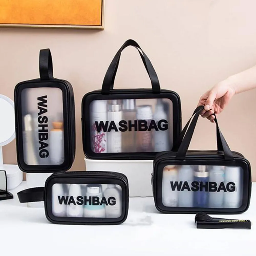 กระเป๋าเครื่องสำอางพลาสติกกันน้ำสำหรับห้องน้ำกระเป๋าเครื่องสำอางล้างเดินทางทำจากพีวีซีใส