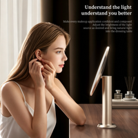 Miroir de maquillage LED rond de 9,6 pouces, 3 couleurs, à intensité variable, avec capteur tactile, miroir de vanité de bureau, rechargeable par USB 6000 mAh, miroir cosmétique
