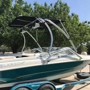 OTB76 Stainless Steel Over The Tower Bimini Top Boat Wakeboard Tower Bimini Top Black Canvas