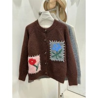 Nouvelle Collection Automne Hiver 2026 – Cardigan Tricoté à Motifs Floraux pour Femme, Manches Longues, Boutons sur le Devant, Pull Doux et Décontracté – Vente en Gros
