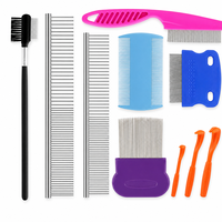 Kit de toilettage pour chiens et chats 10 en 1 avec peignes, brosse, peigne anti-puces et crochets pour l'élimination des tiques pour tous les types de poils, soin complet