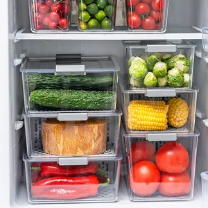 Bán sỉ tủ đông hộp lưu trữ thực phẩm cống-Tủ Lạnh Trong Suốt 2 Ngăn Có Thể Xếp Chồng Thoát Nước Tủ Lạnh Có Thể Tháo Rời Hộp Đựng Thực Phẩm Có Nắp Đậy