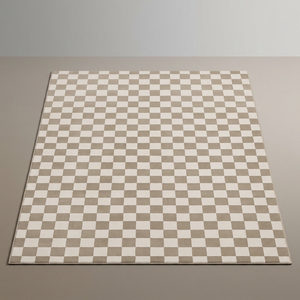 Modern Checkered <b>Rug</b> Minimalist Checkerboard Pattern Neutral <b>Beige</b> <b>Cream</b> Handmade Area Carpet Contemporary Interior - Product Image 3