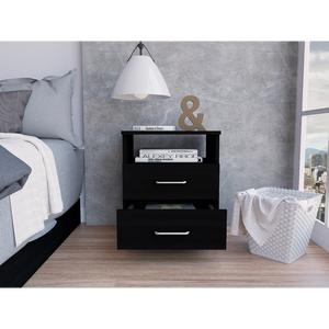 Nightstand 20 H Two <b>Drawers</b> One Shelf Superior Top Black <b>Storage</b> <b>Drawer</b> - Product Image 2