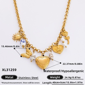 Collier pour femme en acier inoxydable avec pendentif cœur, fait main, DIY, chaîne de clavicule papillon coquillage, doré, romantique - Product Image 6