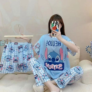 Ensemble de pyjama trois pièces pour femmes Yicheng, épaules dénudées, dessins animés, manches courtes, shorts, vêtements de maison, vêtements de nuit d'été pour femmes - Product Image 4