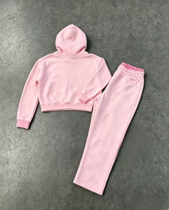 Pink Hooded Fleece Sweatshirt Set Leopard Print <b>Linings</b> Casual Autumn Wear Men's Long Sleeve Pullover <b>Pants</b> Outfit - Product Image 2