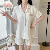 Pyjamas 2025 été coton ceinture poitrine coussin col inversé Double costume court femmes doux fronde maison vêtements vêtements d'extérieur