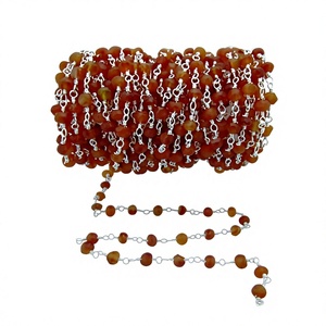 Brass Natural Carnelian Rondelle Faceted Beaded 3-4mm Size <b>Rosary</b> Chain Wholesale Prices Handmade Gemstone Per Foot - Product Image 1