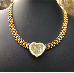 Collar de Moda Personalizado con Cadena de Eslabones Tipo Nugget de Acero Inoxidable, con Colgante de Corazón con Circonita y Piedra de Nacimiento de 12 Meses - Product Image 6