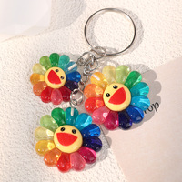 Mengda Nouveau Porte-monnaie Porte-clés en Résine Couleurs Arc-en-ciel Motif Fleur Sourire Léger de Luxe Pendentif de Sac Journée de la Terre