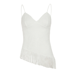 Camisola con cuello en V y encaje para mujer, estilo Y2K, con flecos asimétricos, top informal para vacaciones - Product Image 6