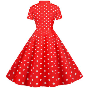 Nouveauté Vêtements pour femmes Robe vintage à pois et col montant d'été Jupe rétro élégante à nœud pour femme - Product Image 3
