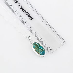 Collar con Colgante Ovalado de Crisocola Natural, Engaste en Bisel, Plateado, Unisex, para Uso Diario, Gema Curativa, Cristal Real - Product Image 4