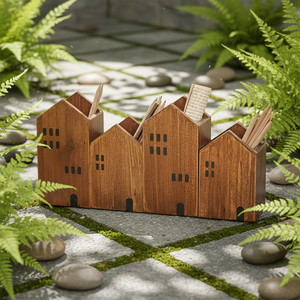 Mini Casa di Natale Esagonale in Legno Inciso per Decorazione Rustica a Più Livelli - Product Image 4