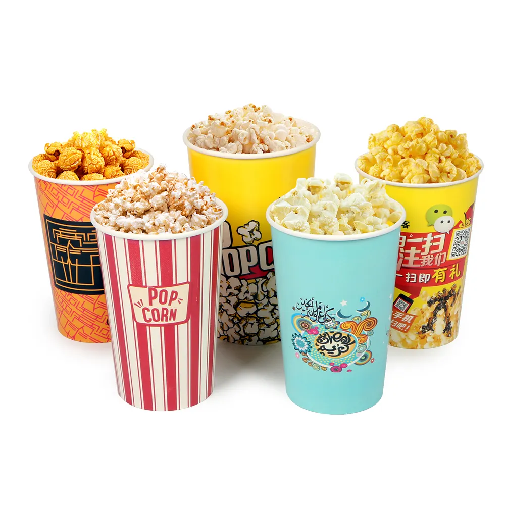 Disposable Single Wall Custom Printing Logo Paper Food Takeaway Cup Popcorn Fries Chicken Snack Container Buckets