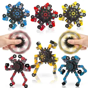 PT Trending Products Decompression DIY Robot Fingertip Spinning Top Toy For ADHD Autism For Kids Transformable Fidget Spinners