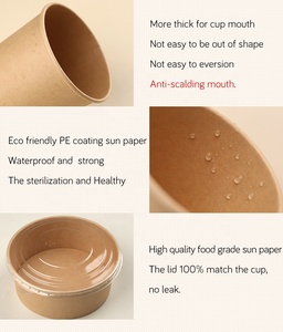 Alimentos descartáveis biodegradáveis para levar Levar Papel Kraft Salada Tigela De Papel Com Tampa - Product Image 2