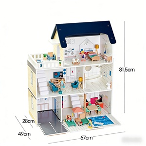 Villa miniature en bois pour poupées, modèle de <span class=keywords><strong>maison</strong></span> de poupée, vente en gros, pour enfants unisexes de 2 à 13 ans, <span class=keywords><strong>jouet</strong></span> DIY bleu - Product Image 2