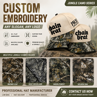 Gorra Trucker de 5 Paneles con Bordado 3D Personalizado, Visera con Camuflaje Selva, Cierre a Presión, Logotipo y Frase Personalizados para Caza al Aire Libre