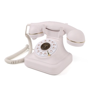 <span class=keywords><strong>Teléfono</strong></span> <span class=keywords><strong>Fijo</strong></span> Retro con Cable, Color Blanco Marfil, con Botones, Analógico, PSTN, para Escritorio, con Detalles Dorados - Product Image 4