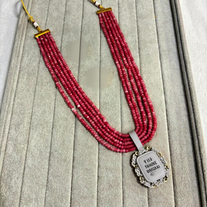 <b>Ruby</b> Red Long Layered Beaded <b>Necklace</b> Victorian Style CZ Pendant Set Indian Bridal Rani Haar Statement Festive Jewelry Set - Product Image 1