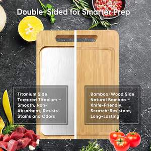 Tabla de cortar de titanio, tabla de cortar de madera de bambú de doble cara con ranura para jugo. - Product Image 4