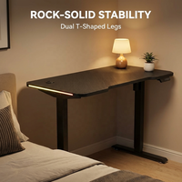 Bureau de jeu électrique commercial AOR en aluminium, hauteur réglable, avec surface de travail RGB à grain, design moderne, trois fonctions programmables