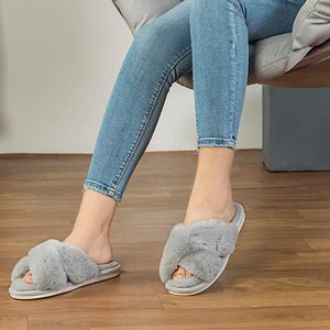 Pantofole pelose a fascia incrociata da donna personalizzate scarpe da <span class=keywords><strong>casa</strong></span> pantofole in pelliccia sintetica di coniglio confortevole per esterni - Product Image 3