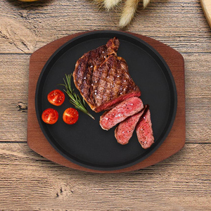 Plaque de cuisson ronde antiadhésive <span class=keywords><strong>en</strong></span> <span class=keywords><strong>fonte</strong></span> pour fruits de mer, steaks et fajitas, avec base <span class=keywords><strong>en</strong></span> bois - Product Image 6