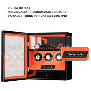 Orange Leather <strong>Box</strong> Luxury 3 6 9 Slots Wooden <strong>Watch</strong> <strong>Winder</strong> <strong>Box</strong> Smart Fingerprint Mechanical <strong>Watch</strong> <strong>Winder</strong> for Men or Women - Product Image 4
