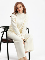 Costume tricoté d'automne et d'hiver personnalisé pour femmes avec col haut pull épais large legging coupe ample couleur unie ensemble deux pièces décontracté