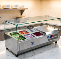 Table de préparation professionnelle pour pizzas avec rails réfrigérés pour garnitures et station de refroidissement pour condiments, idéale pour les supermarchés commerciaux