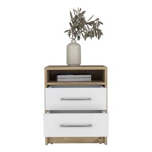 DB Modern Luxury Nightstand Cartiz Solid Wood Two-Drawers in White/<b>Light</b> <b>Oak</b> Finish for Apartment or Hospital Use - Product Image 5