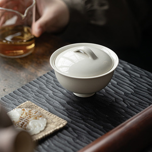 Guanlan Wood Ash Gaiwan Porcelain <b>Tea</b> Bowl With Lid Handmade Round Kung Fu <b>Tea</b> <b>Set</b> For Afternoon <b>Tea</b> - Product Image 3