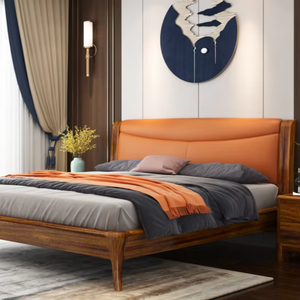 Letto Matrimoniale King Size con Testiera in Pelle Morbida, Arredamento Camera da Letto Semplice di Foshan per Adulti - Product Image 1