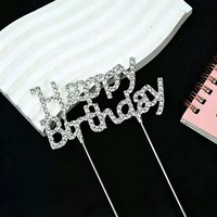 Décoration de gâteau en métal Crownia Joyeux Anniversaire avec lettres en strass scintillants – Insert simple pour table de desserts et fêtes