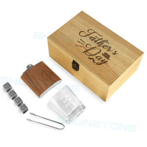 ノベルティカスタムレザーウイスキーフラスコガラスギフトセット寒い石とウイスキーガラス父の日お土産ギフトセット男性用 - Product Image 3