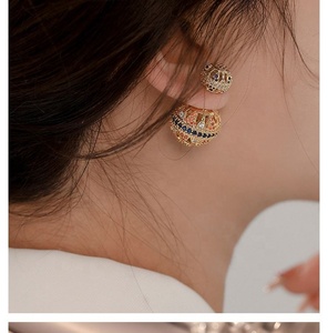 Pendientes de Botón de Mujer, Diseño Geométrico con Bolas Huecas, Estilo Vintage, Color Oro Cobre, con Circonitas, Exagerados, Novedad 2025 - Product Image 5
